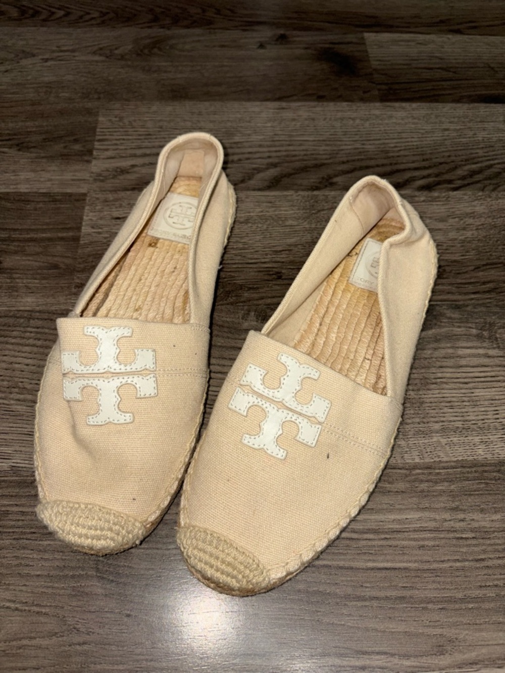 Tory Burch Cream Canvas Espadrilles with White Logo
